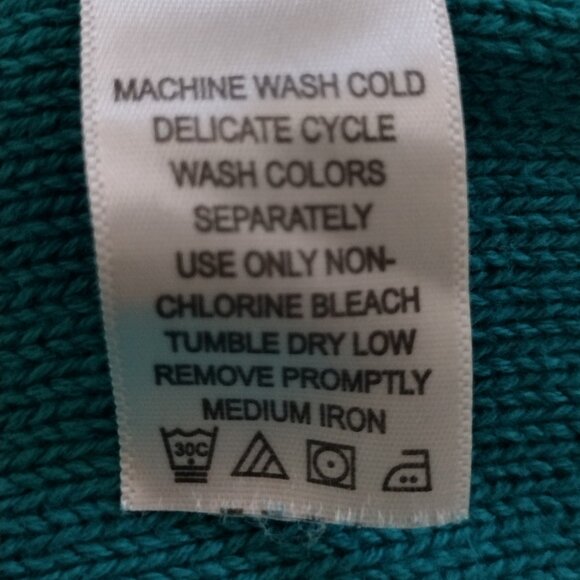 Woman Within: Long Sleeve Turtleneck Cable Knit Sweater, Size 1X, Teal - Picture 3 of 3